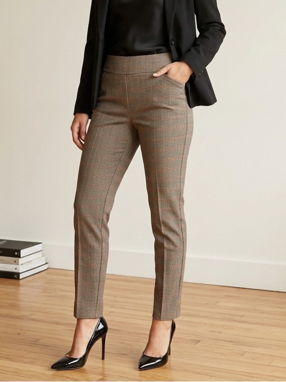 Anne Klein Brown and Black Checked Dress Pants